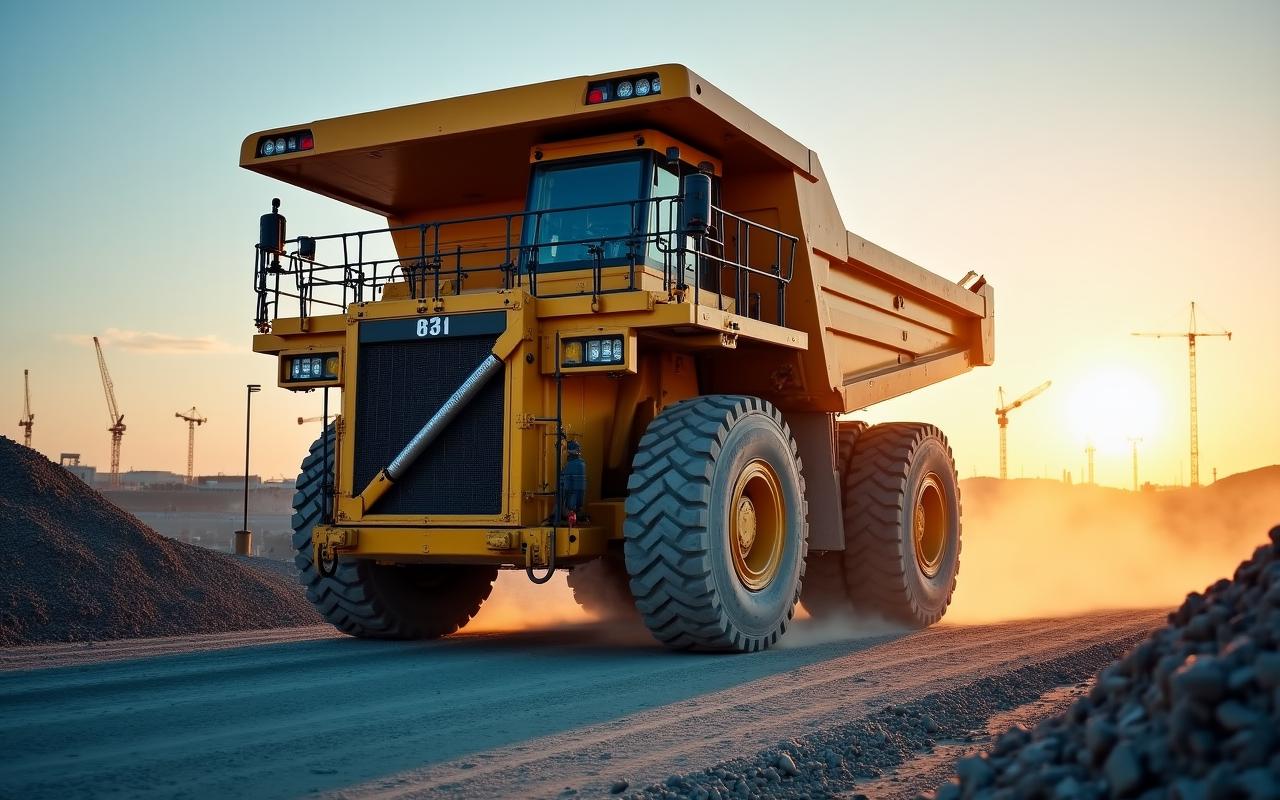 Ciężki transport kruszyw na placu budowy